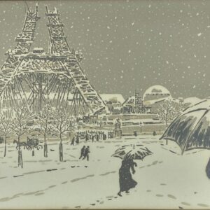 Henri Rivière Lith. 28 - La Tour en construction, vue du Trocadéro, 1902 - Les Trente-six vues de la Tour Eiffel