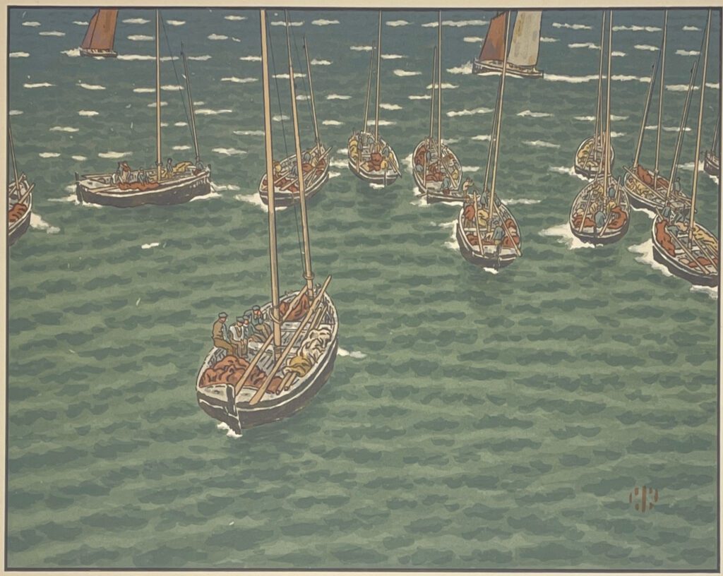 Henri Rivière, Bateaux au mouillage à Tréboul, 1902, lithographie du Beau Pays de Bretagne